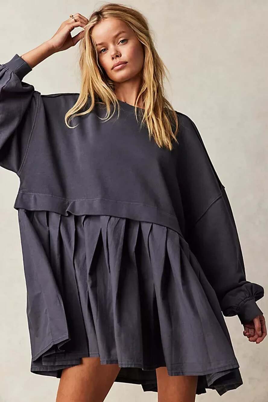 Free People Eleanor Sweatshirt Tunic Dress Size S Grey